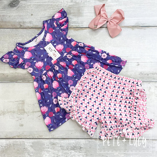 Purple Protea 2 Piece Shorts Set